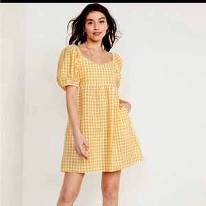 Old navy gingham yellow plaid baby doll dress